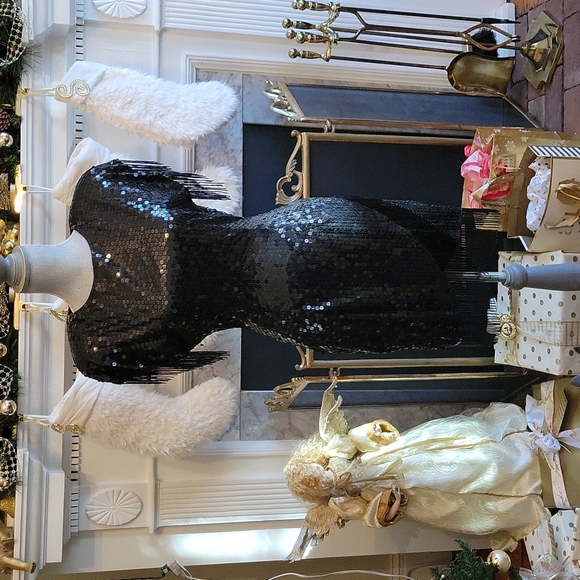 vintage cache sequin dress Vintage Cache Black Sequined Gown